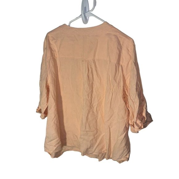 Sandro Linen Blend Roll Tab Top Plus Size 3X Peach Orange V Neck - Picture 2 of 6